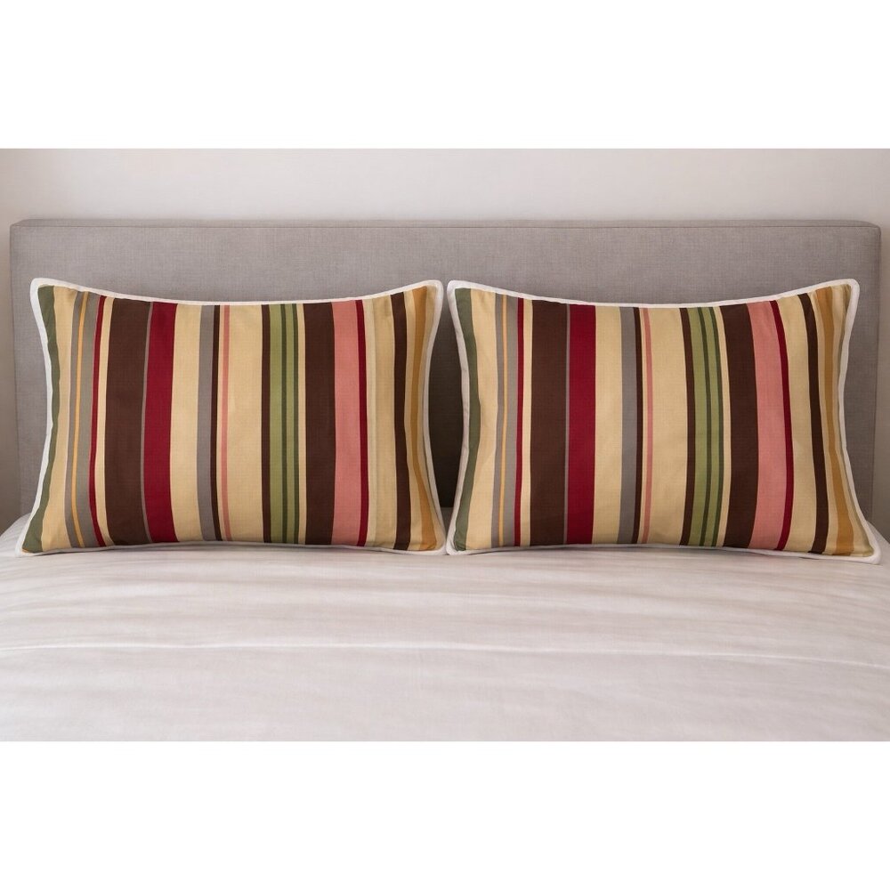 PAIR‎ Pottery Barn 2 Duncan Stripes Standard Pillow Shams Cotton 100% Cotton